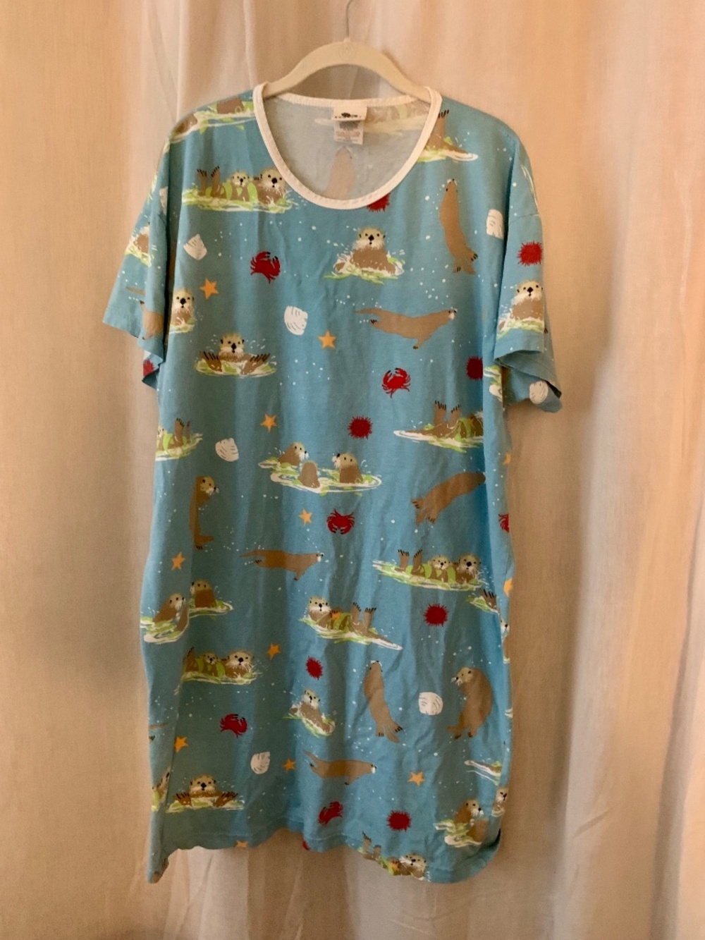 Hatley OS Blue Happy Sea Otters Blue Cotton Print Sleep Shirt Nightgown